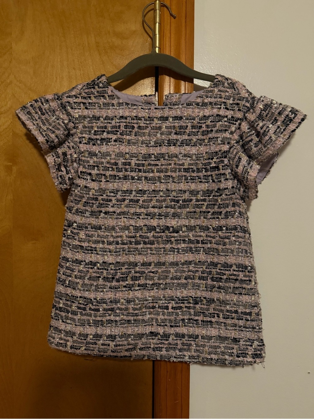 Janie and Jack Pink and Black Tweed Boxy Short-Sleeve Top